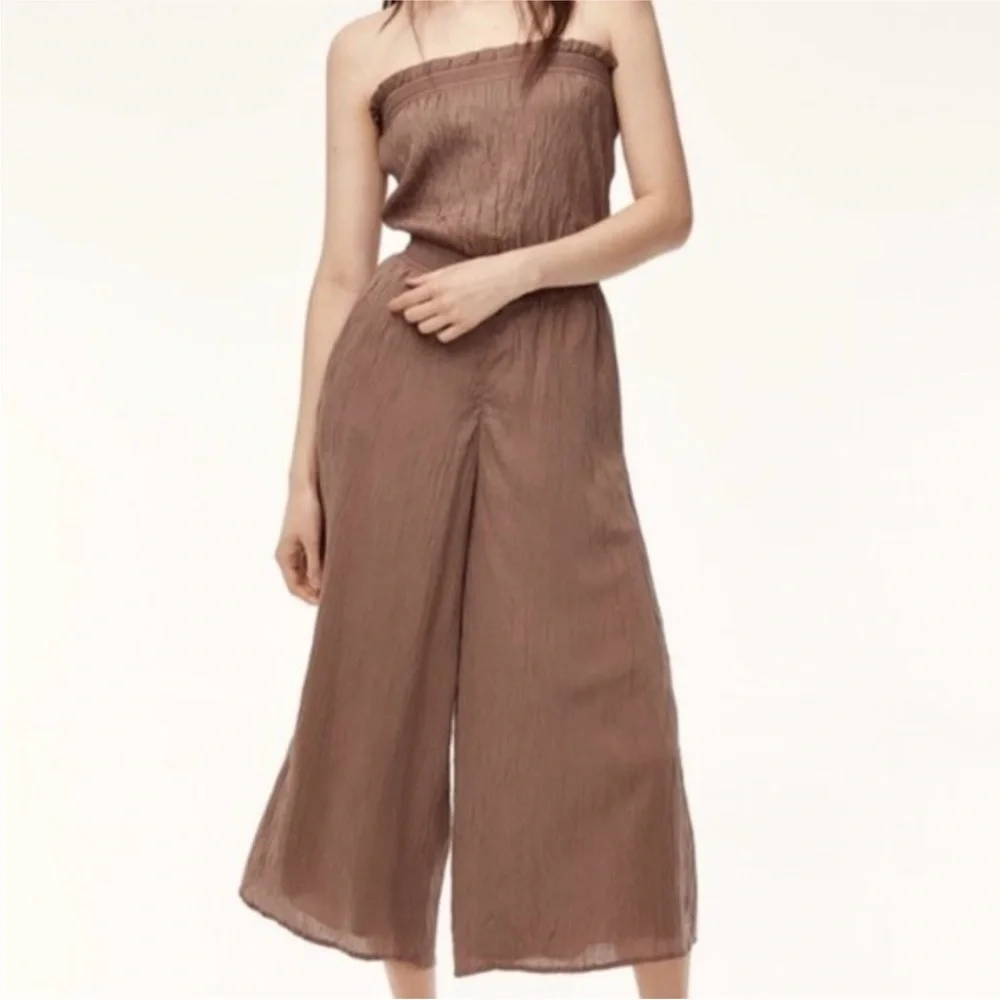 Wilfred Aritzia Masson Wide Leg Cropped Jumpsuit Strapless Nutmeg Brown Size M